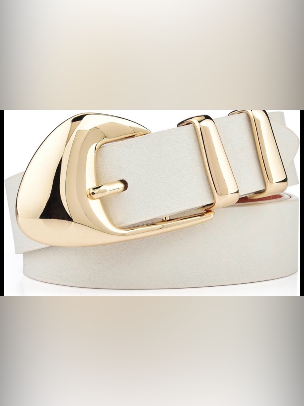 NWT Classic Cream Faux Leather Belt with Gold Buckle sz S